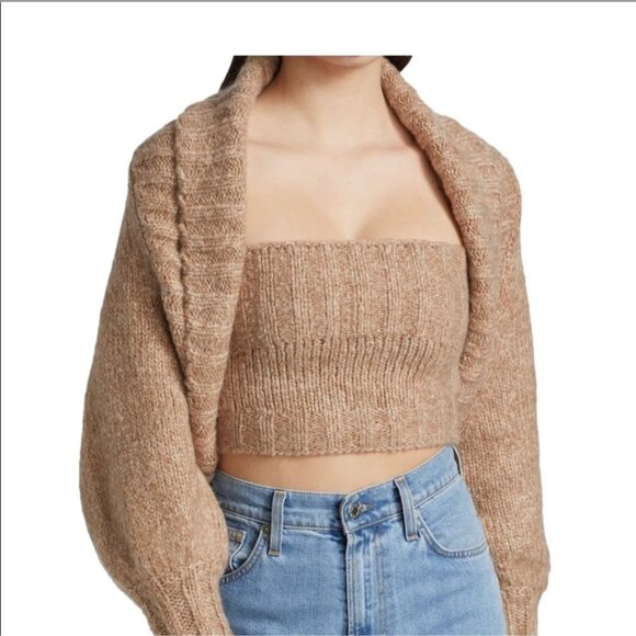 CULT GAIA Azlyn Light Tan Knit Crop Top Size M NEW NWT - Picture 2 of 3